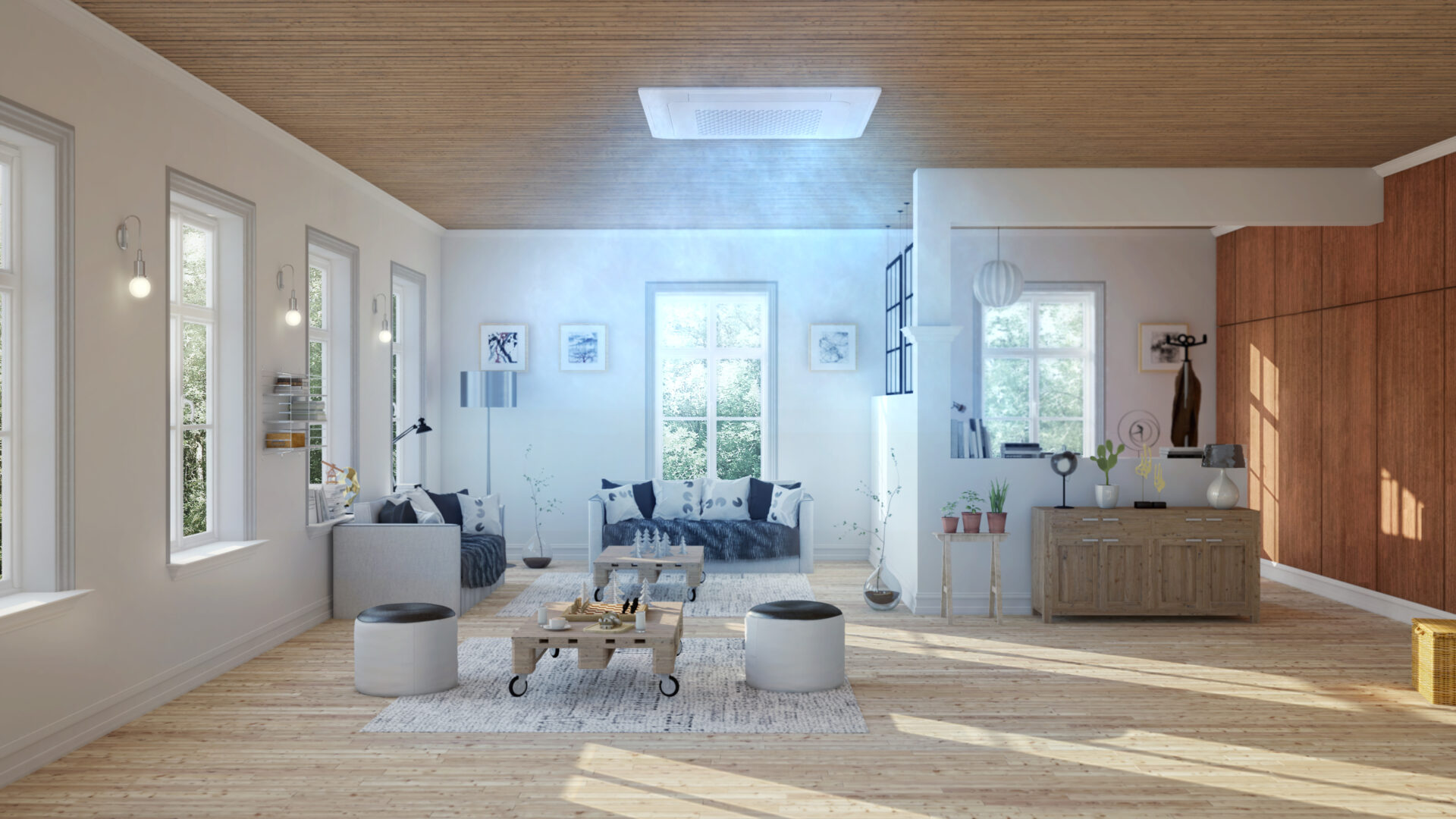 Heller Wohnraum mit WindFree-Wandgerät